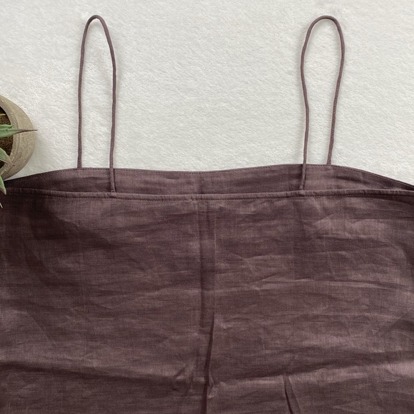 Vivid Linen Spaghetti Strap Ruffled Chest Tank Top/Camisole (Light Brown) *NWOT* - Picture 6 of 15